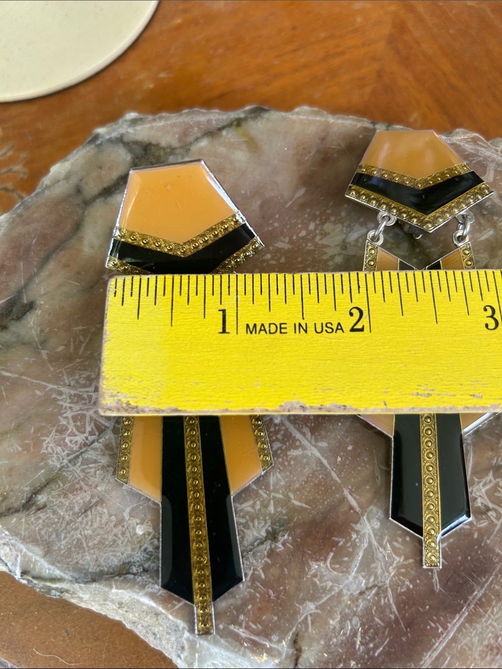 Vintage Art Deco Style Black & Yellow Clip-on Earrings - Picture 5 of 6